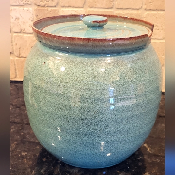 Speckled Blue Glazed North Carolina Pottery Canister Jar with Lid - Picture 1 of 12